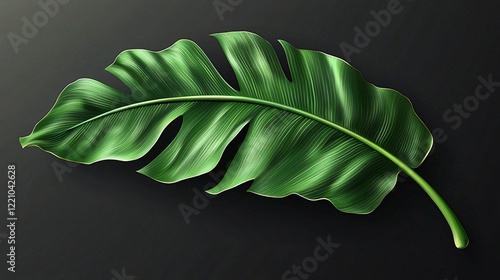Single green leaf on black background for botanical print, art, or graphic design use