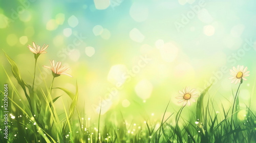 Bright summer background with flowers and soft bokeh effect