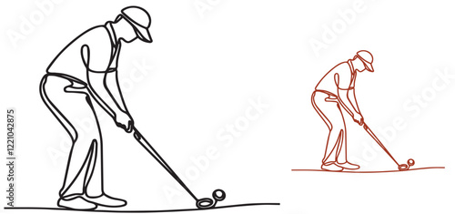 Continuous one line golf player vector illustration