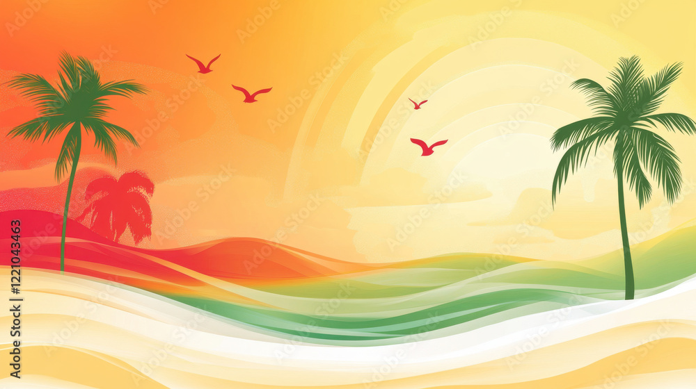 Obraz premium vibrant summer landscape with palm trees and colorful waves