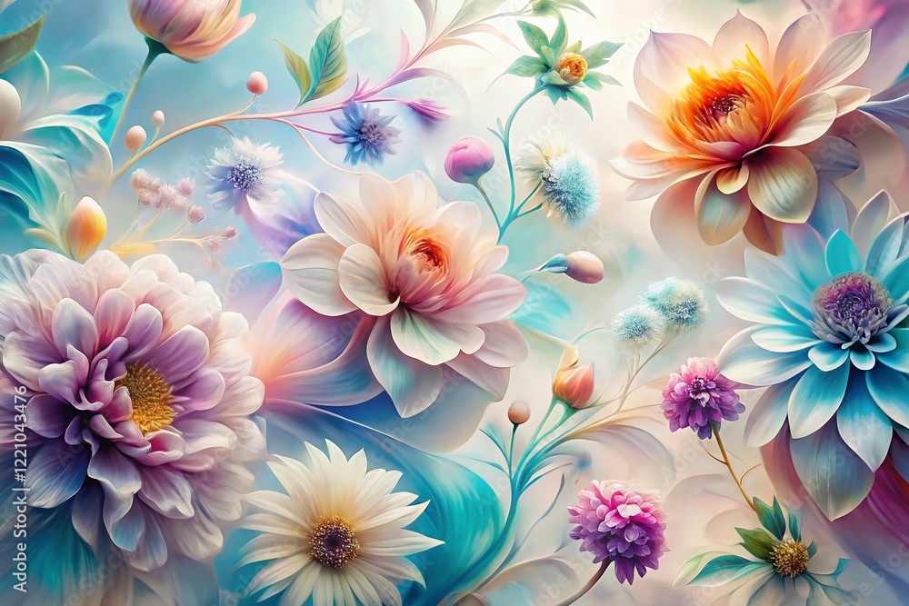 Surreal Floral Abstract Pattern with White Space: Elegant Botanical Design Surreal Floral Abstract Pattern with White Space: Elegant Botanical Design
