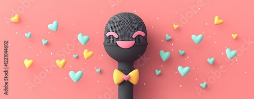 Pastel Microphone Illustration with Colorful Hearts - Cute Microphone Design Smiling for Love-Themed Graphics - Microphone Stock Illustration for Romantic Projects photo