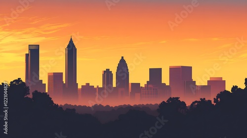 Realistic Depiction of Atlanta Skyline During Sunset