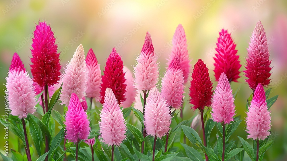Pink and red celosia flowers bloom in garden with bokeh background for botanical use Pink and red celosia flowers bloom in garden with bokeh background for botanical use