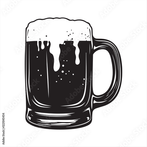 hand drawing Beer Mug Silhouette isolated Vector Graphic on White Background