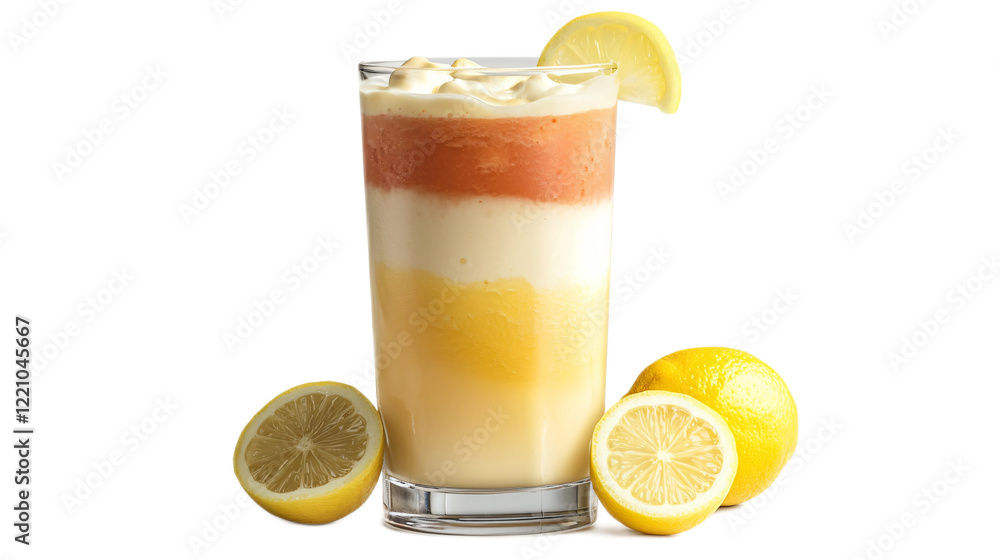 Refreshing Layered Citrus Drink with Creamy Topping and Lemon Slices Refreshing Layered Citrus Drink with Creamy Topping and Lemon Slices