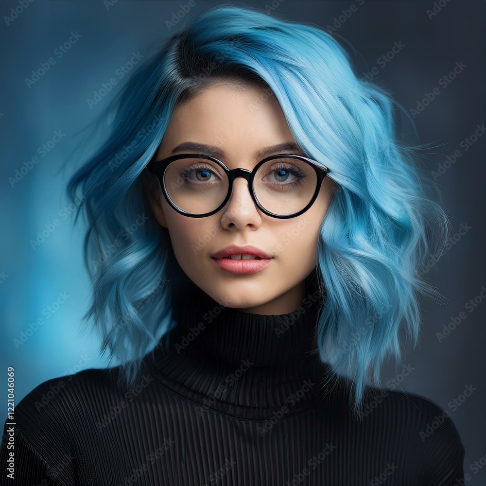 Hübsche junge Frau mit blauem Haar Hübsche junge Frau mit blauem Haar