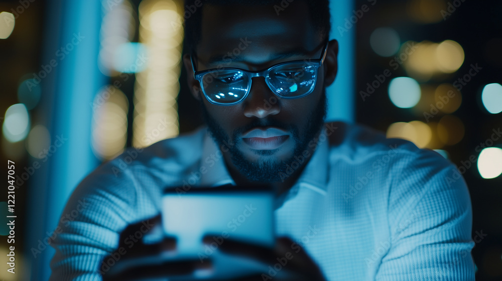A professional wearing glasses, using a smartphone to check data while typing on a laptop in a bright space. Digital tools, technology A professional wearing glasses, using a smartphone to check data while typing on a laptop in a bright space. Digital tools, technology