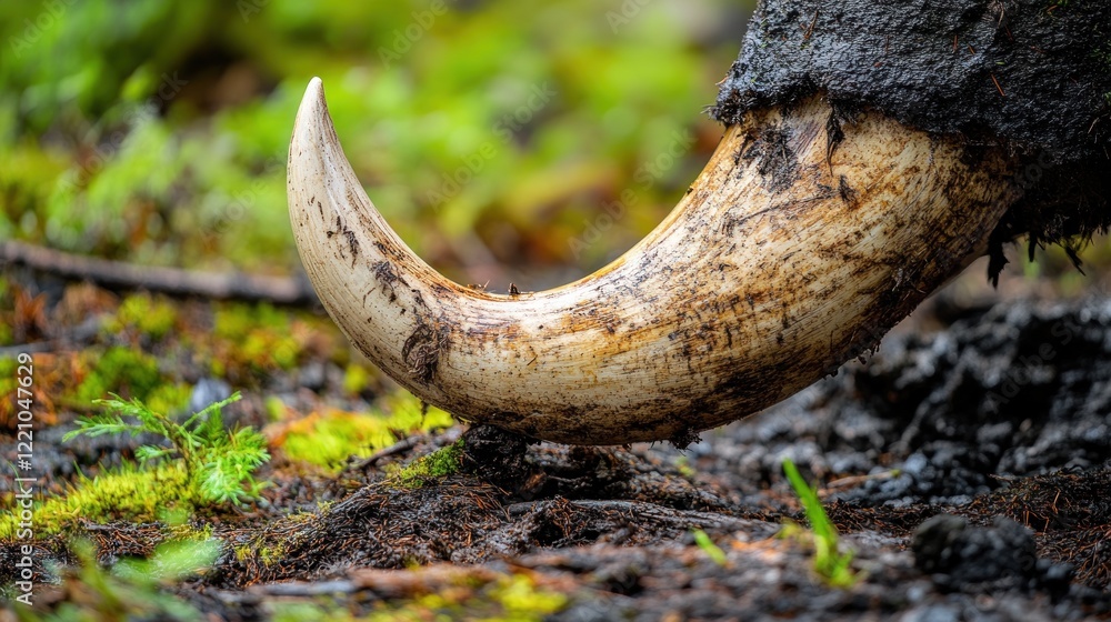 Ancient Bison Horn Rests On Forest Floor Ancient Bison Horn Rests On Forest Floor