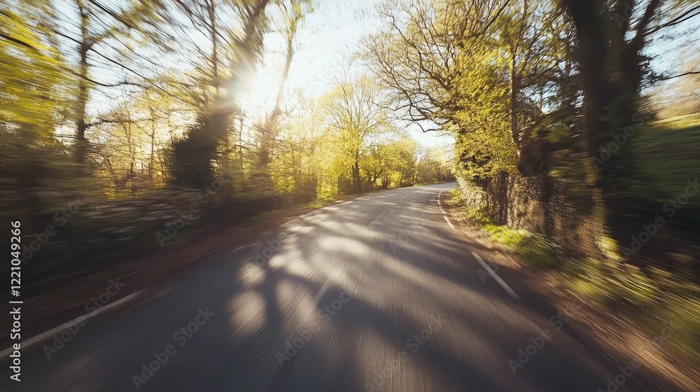 Fototapeta premium Sunlit Road Through Lush Green Springtime Forest