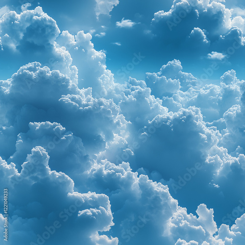 Seamless Cloud Pattern with Soft Fluffy Cumulus Clouds in a Bright Blue Sky for Atmospheric and Dreamy Backgrounds photo