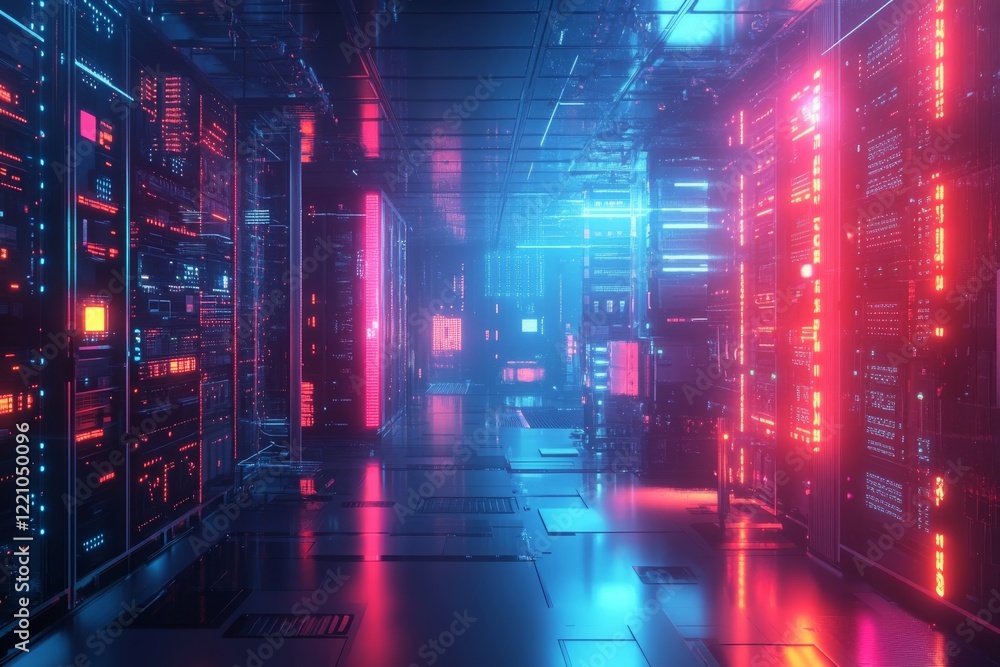 Neon-Lit Digital Server Room: A Cyberpunk Corridor Neon-Lit Digital Server Room: A Cyberpunk Corridor