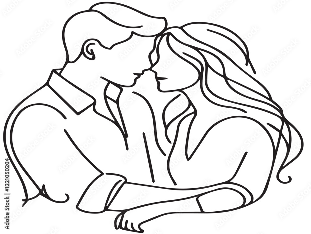 Guy hugging a girl line art drawing vector illustration Guy hugging a girl line art drawing vector illustration