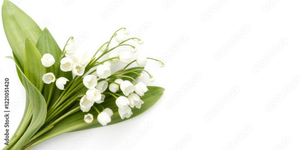 Obraz premium A close-up shot of a bouquet of separate lilies of the valley on a white background, close-up, beautiful, plant