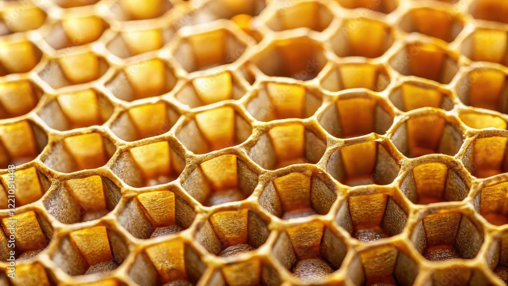 A close-up shot of a golden honeycomb with intricate hexagonal cells, insects, insect hive, beeswax, wax, wildlife A close-up shot of a golden honeycomb with intricate hexagonal cells, insects, insect hive, beeswax, wax, wildlife