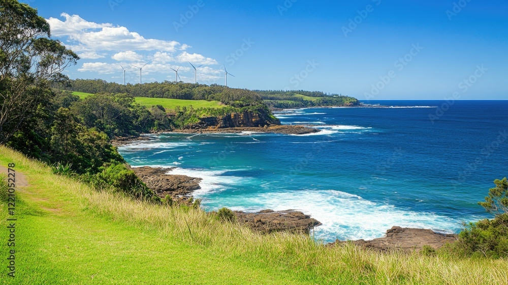 Coastal Wind Turbines Scenic Ocean View Coastal Wind Turbines Scenic Ocean View