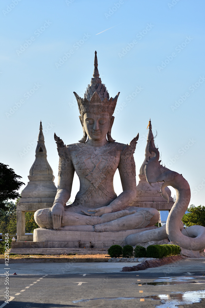 Sisaket, Thailand, Wat Traisamakkee (Nak Island, Badal City), Pho Si Suwan District, Sisaket Province. January 16, 2025. Ancient Naga Or Antique Naka Statue Of Wat Traisamakkee (Nak Island, Badal City