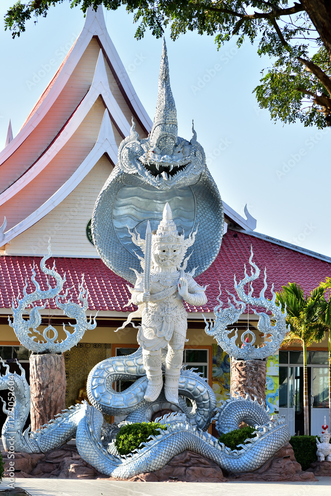 Sisaket, Thailand, Wat Traisamakkee (Nak Island, Badal City), Pho Si Suwan District, Sisaket Province. January 16, 2025. Ancient Naga Or Antique Naka Statue Of Wat Traisamakkee (Nak Island, Badal City