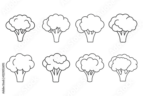 Line Art Vector Illustration of Broccoli Silhouette in Black and White