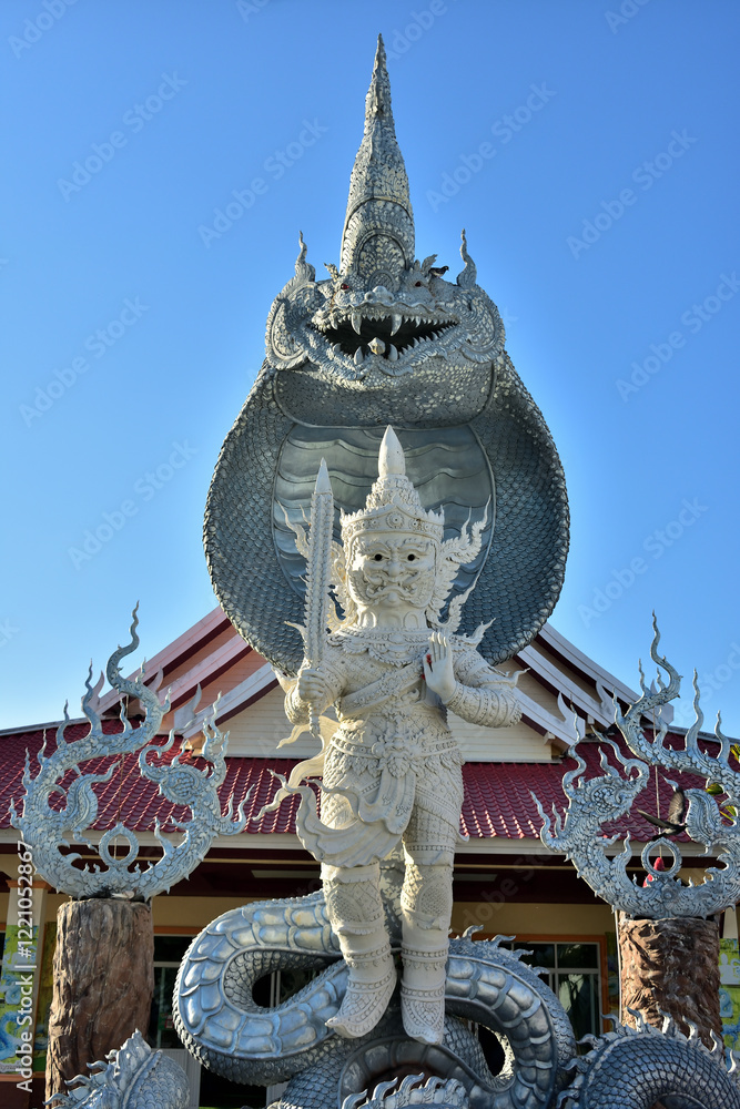 Sisaket, Thailand, Wat Traisamakkee (Nak Island, Badal City), Pho Si Suwan District, Sisaket Province. January 16, 2025. Ancient Naga Or Antique Naka Statue Of Wat Traisamakkee (Nak Island, Badal City