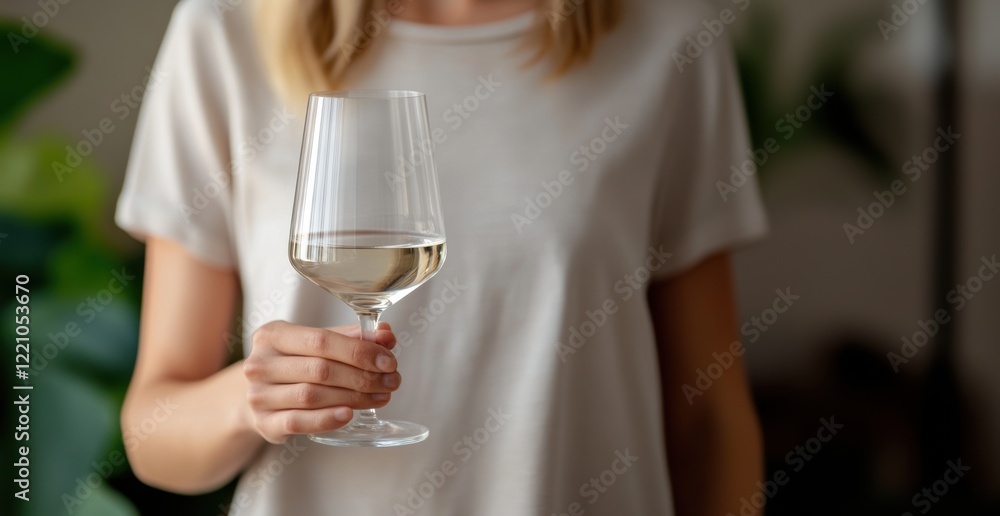 Enjoying a glass of white wine indoors during a relaxing evening Enjoying a glass of white wine indoors during a relaxing evening
