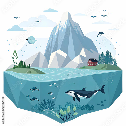 low poly vector iceberg mountain water and sea