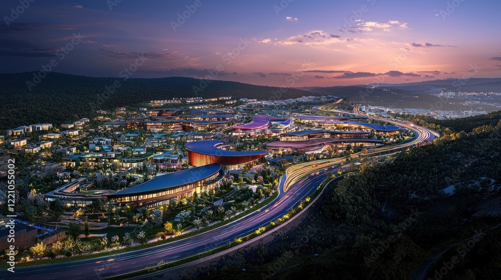 Fototapeta premium Modern Hillside Development at Twilight