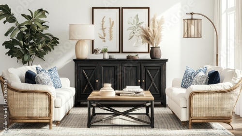 Coastal Living Room Decor With Rattan Furniture And Neutral Tones
