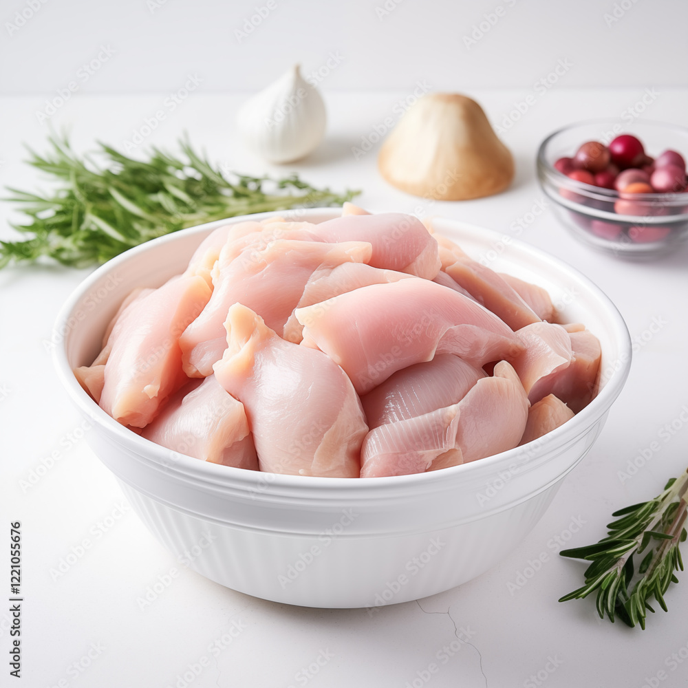 Fresh raw chicken in a bowl on whie table Fresh raw chicken in a bowl on whie table