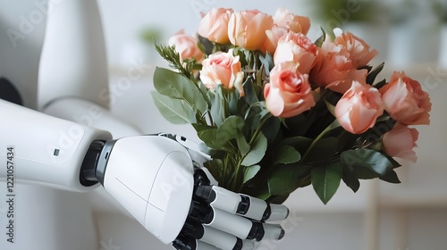 Polyfunctional Robot Handling Delicate Domestic Tasks Like Gift Wrapping and Flower Arranging at photo