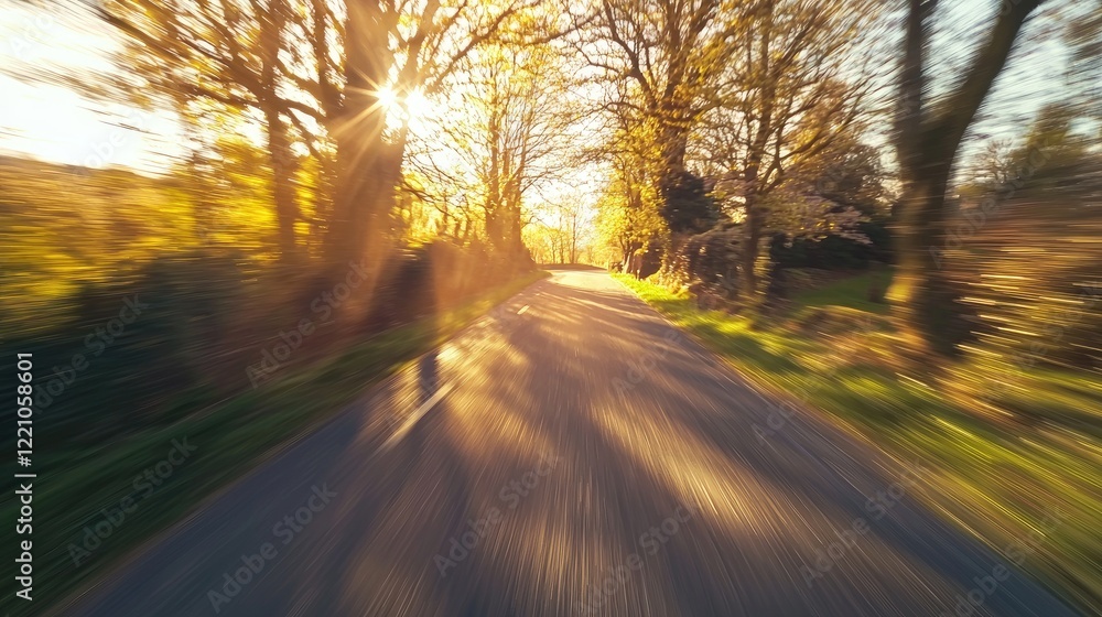 Fototapeta premium Sunlit Road Through Trees A Scenic Drive