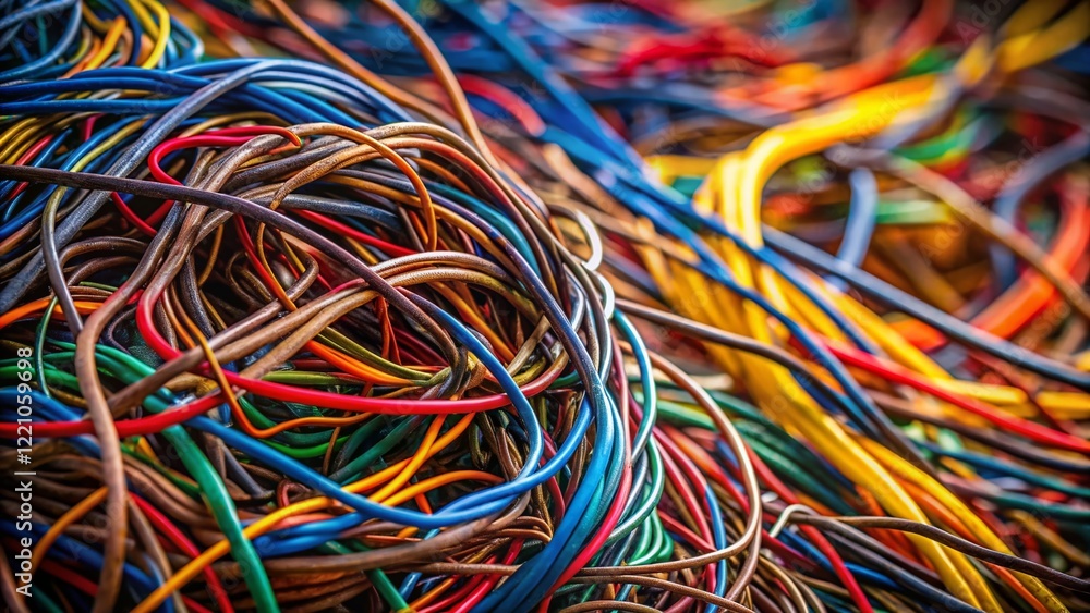 Tangled Wires, Technology Chaos, Electrical Mess, Computer Cable Clutter, Network Problem Stock Photo Tangled Wires, Technology Chaos, Electrical Mess, Computer Cable Clutter, Network Problem Stock Photo