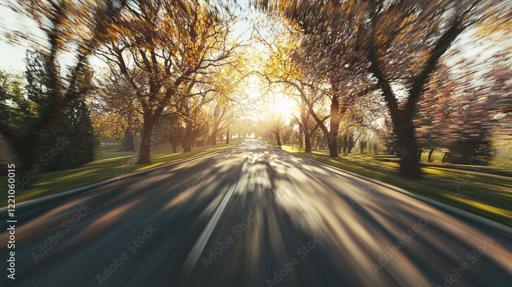 Autumn Drive Through Sunlit Tree Lined Road Autumn Drive Through Sunlit Tree Lined Road