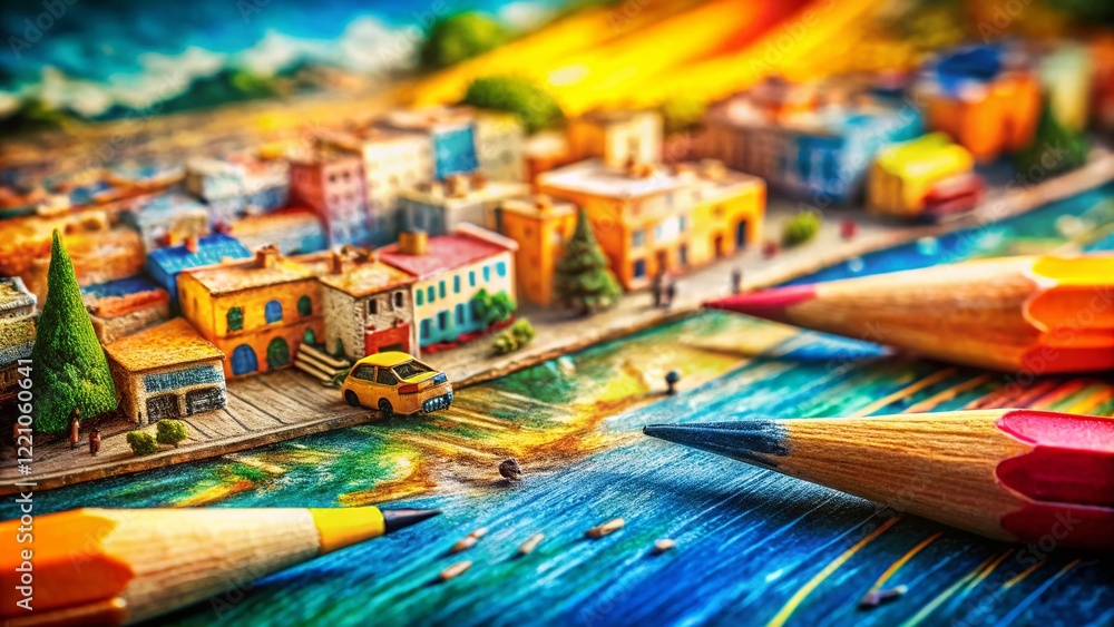 Fototapeta premium Tilt-Shift Miniature Pencil Sketch: Artistic Crayon, Ink & Graphic Details