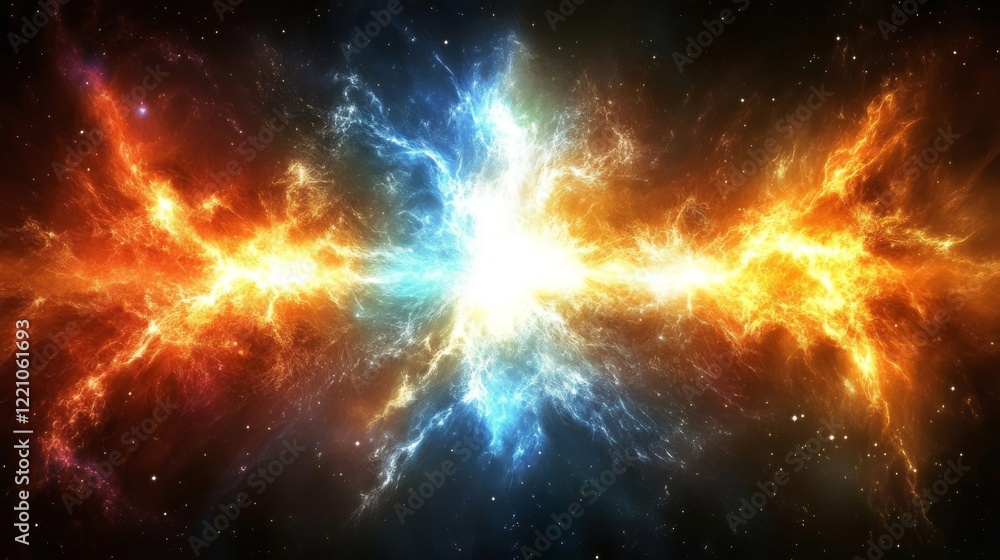 Fototapeta premium Cosmic Collision: Fiery and Icy Nebulae Clash in a Stunning Celestial Dance