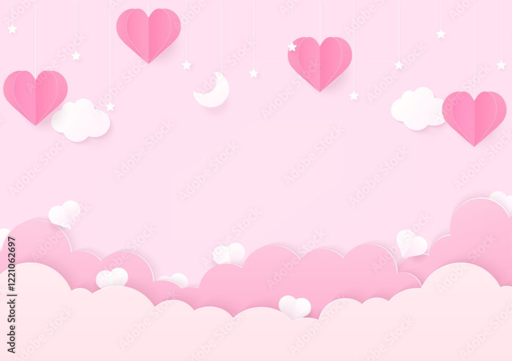 Pink heart with cloud and star background Pink heart with cloud and star background