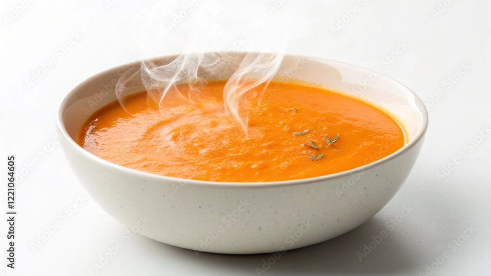 Pumpkin soup in a white bowl Pumpkin soup in a white bowl