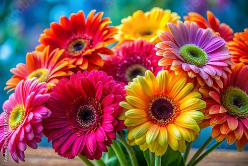 Vibrant Gerbera Daisy Bouquet Close-Up - Colorful Flowers Stock Photo