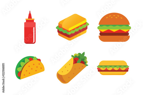 A Bundle of fast food Vector illustrations isolated icon