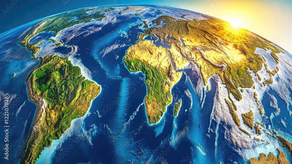 Fototapeta premium Earth Sunrise Global Topography View