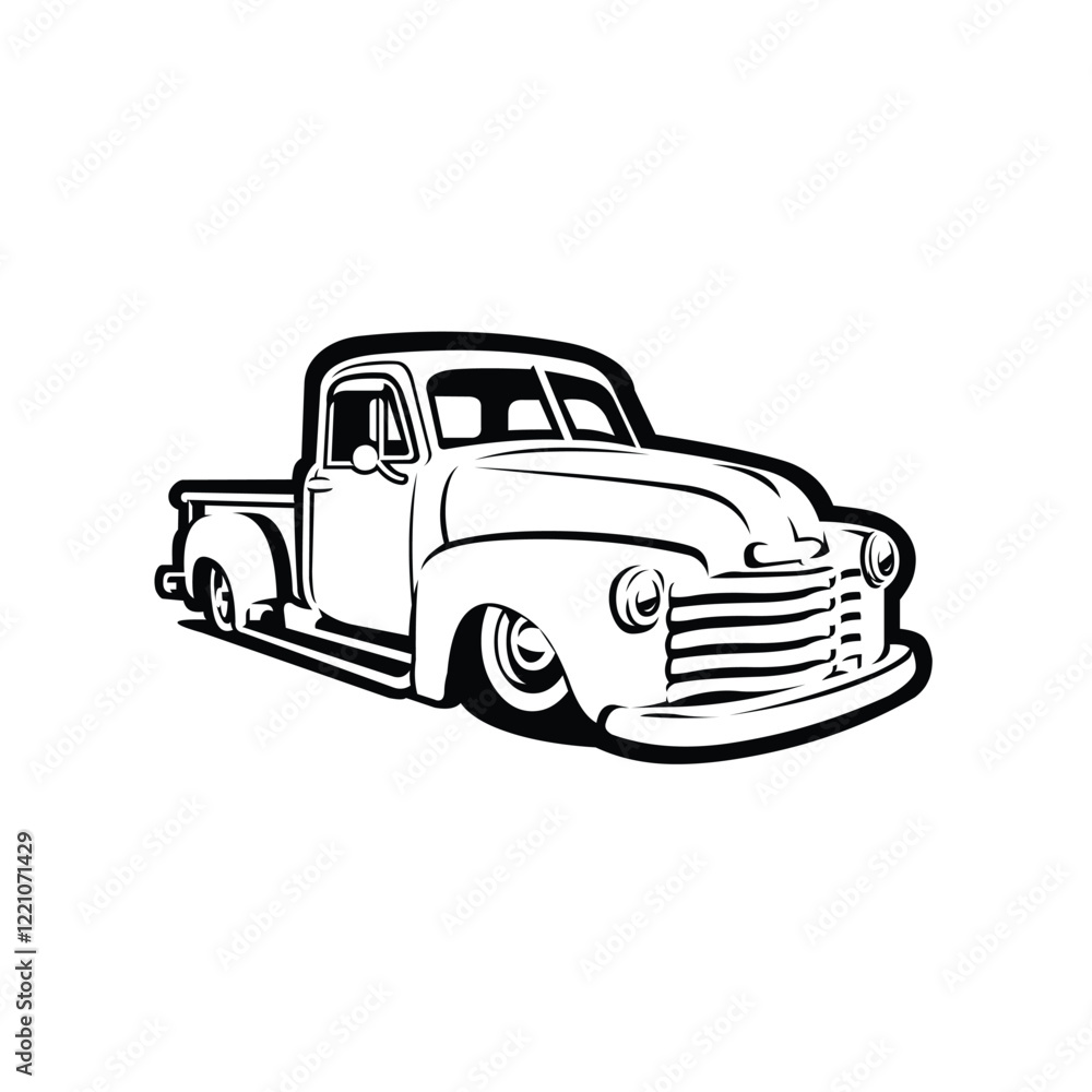 Obraz premium Vintage Classic Pickup Truck Vector Silhouette Monochrome Icon Illustration