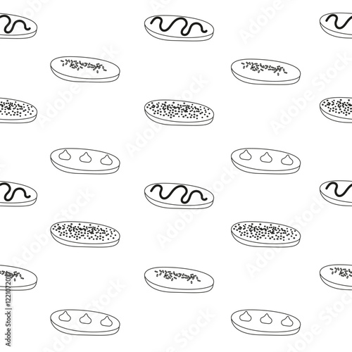 Seamless outline pattern eclair top view hand drawn