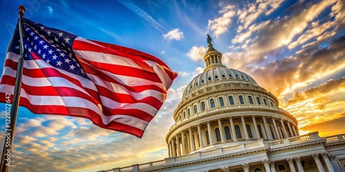 US Capitol Dome, American Flag, Washington DC, Patriotic, National Symbol