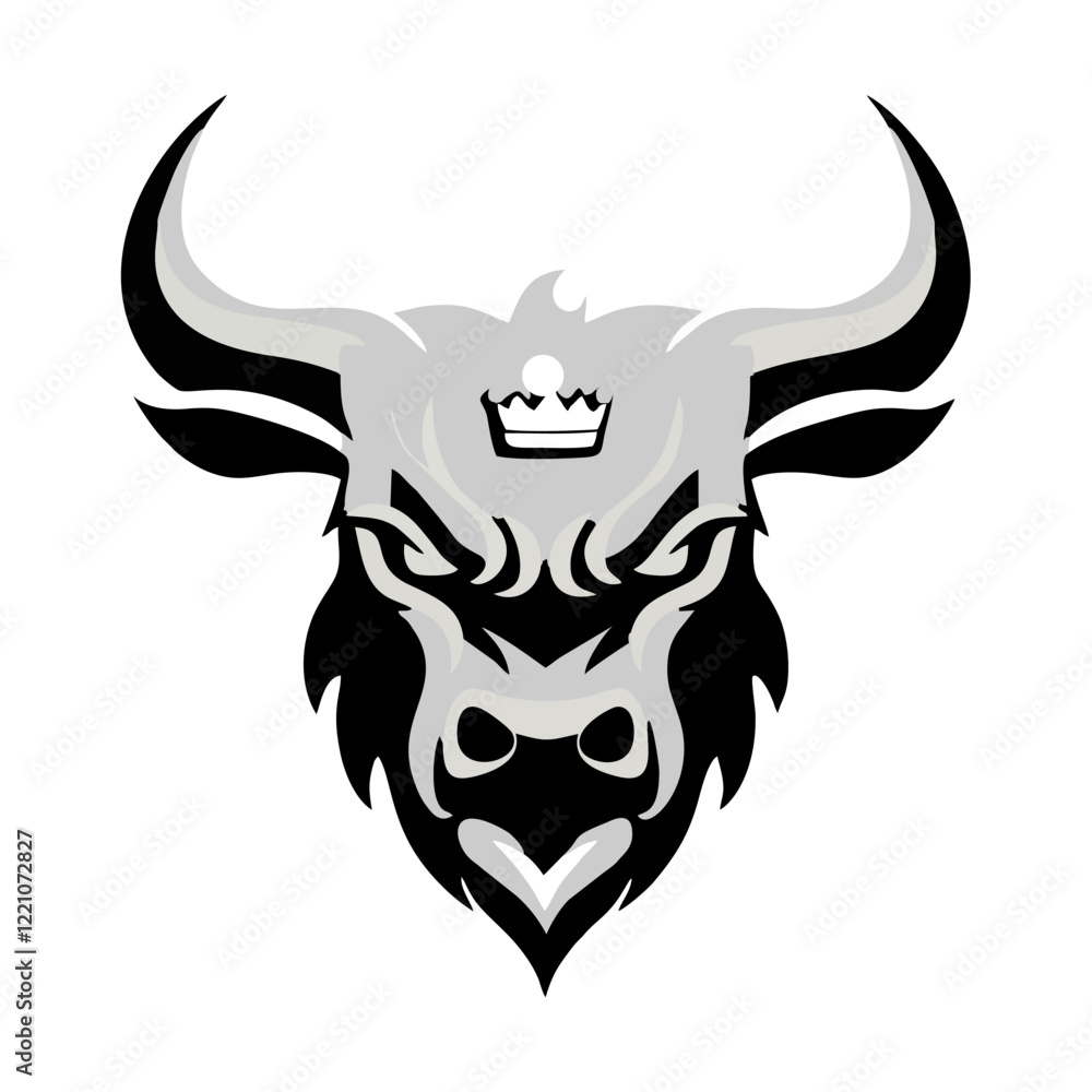 Fototapeta premium bull with crown on head mighty simple vector logo