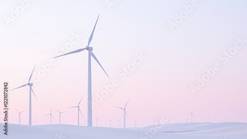 Wallpaper Mural A panoramic view of a wind farm at sunrise with mist and a pink sky. Torontodigital.ca