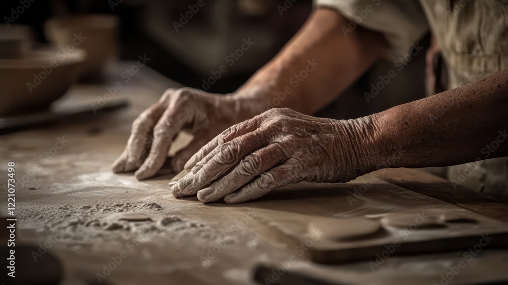 An artisan's hands skillfully shape clay on a workbench, showcasing craftsmanship and dedication, embodying the tactile experience of creating art with passion. An artisan's hands skillfully shape clay on a workbench, showcasing craftsmanship and dedication, embodying the tactile experience of creating art with passion.