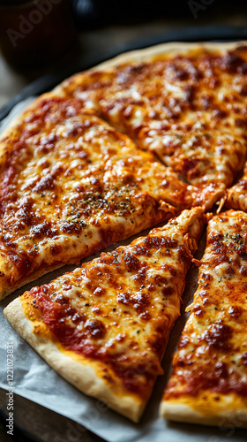 Wallpaper Mural Slice of pizza with cheese and herbs on top. The pizza is cut in half and one slice is missing Torontodigital.ca