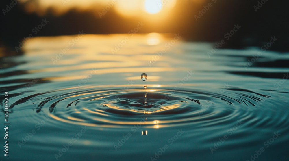 Single Water Droplet Creates Ripple Effect on Calm Water Surface cinematic view. Single Water Droplet Creates Ripple Effect on Calm Water Surface cinematic view.