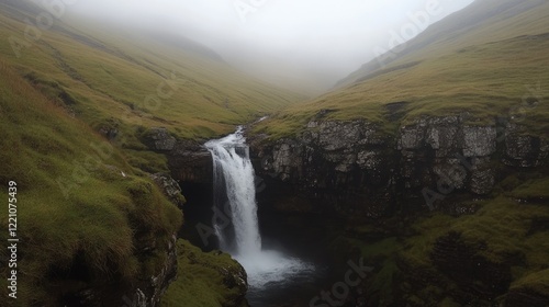 Wallpaper Mural Misty Mountain Waterfall Cascading Down Green Slopes Torontodigital.ca