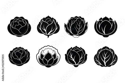 Cabbage Icon Logo Silhouette Template Isolated on White Background